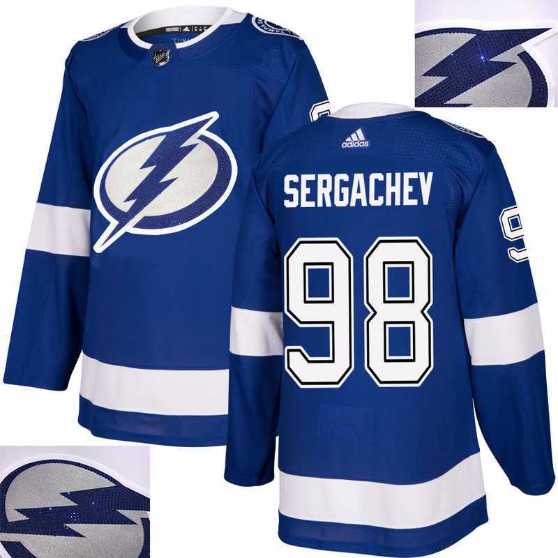 Lightning #98 Sergachev Blue With Special Glittery Logo Adidas Jersey